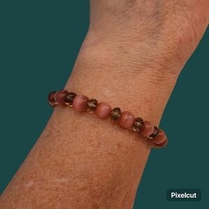 HANDMADE Pink Cat's Eye Purple Czech Glass Bangle Beaded Rodeo Bracelet